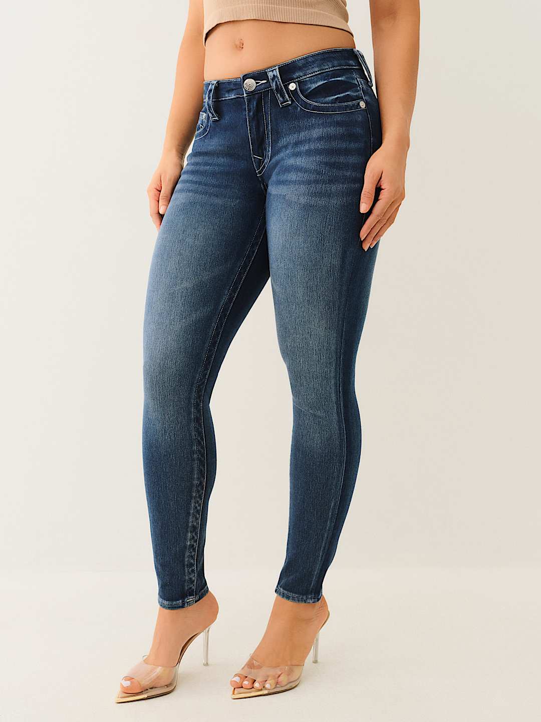 TRUE RELIGION JENNIE INDGIO TERRY MID RISE CURVY SKINNY JEAN