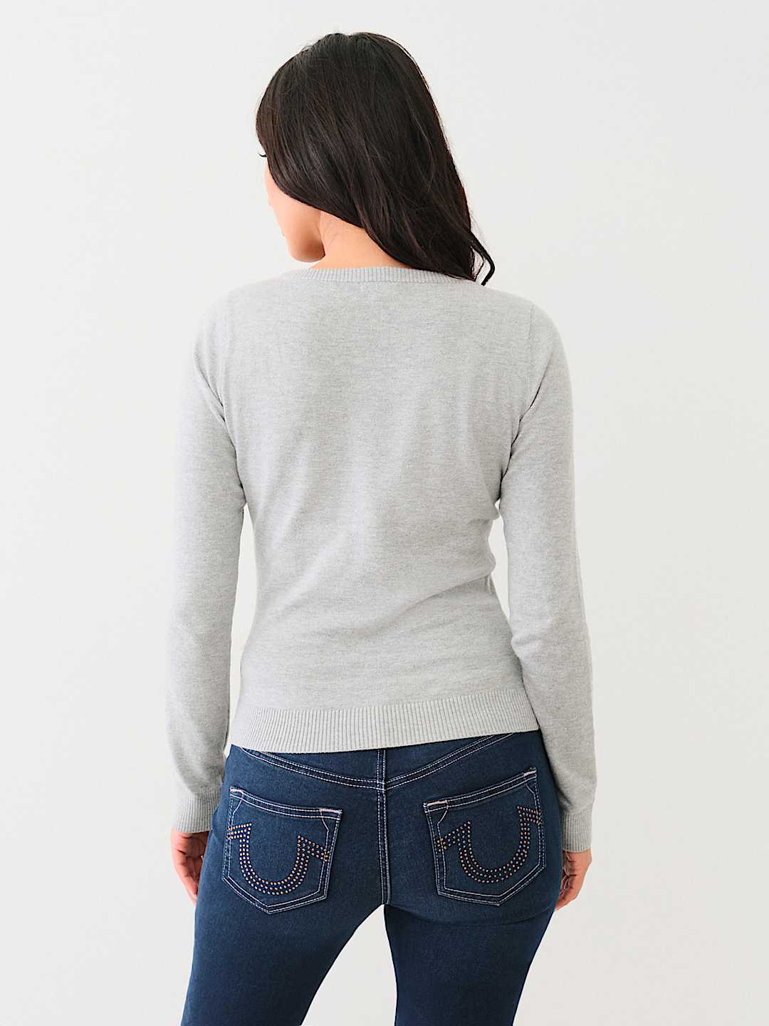 TRUE RELIGION CRYSTAL LOGO SCOOP NECK SWEATER