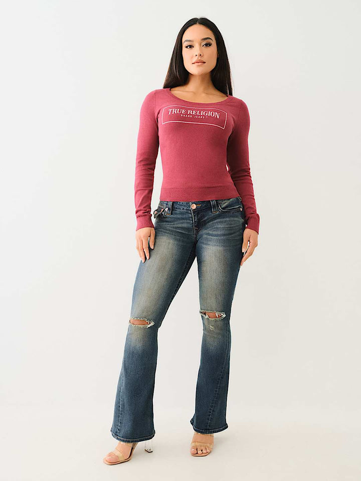TRUE RELIGION CRYSTAL LOGO SCOOP NECK SWEATER