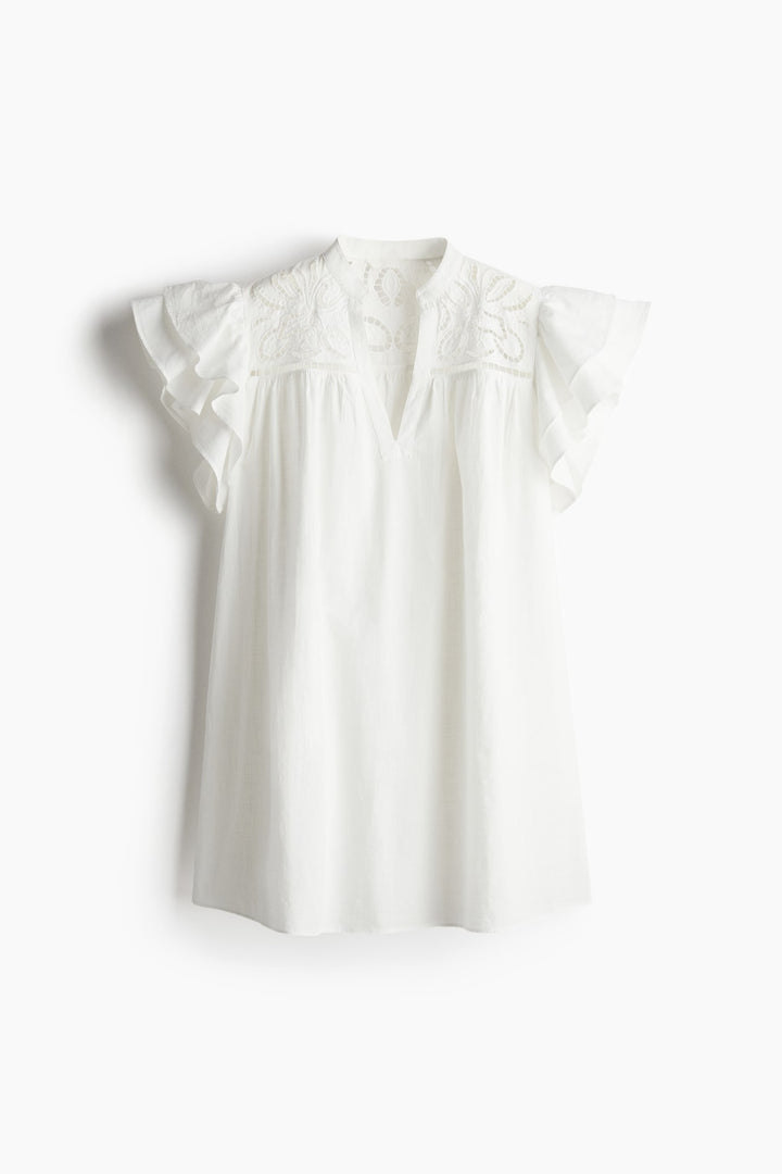 H&M Flutter-Sleeve Dress with Eyelet Embroidery