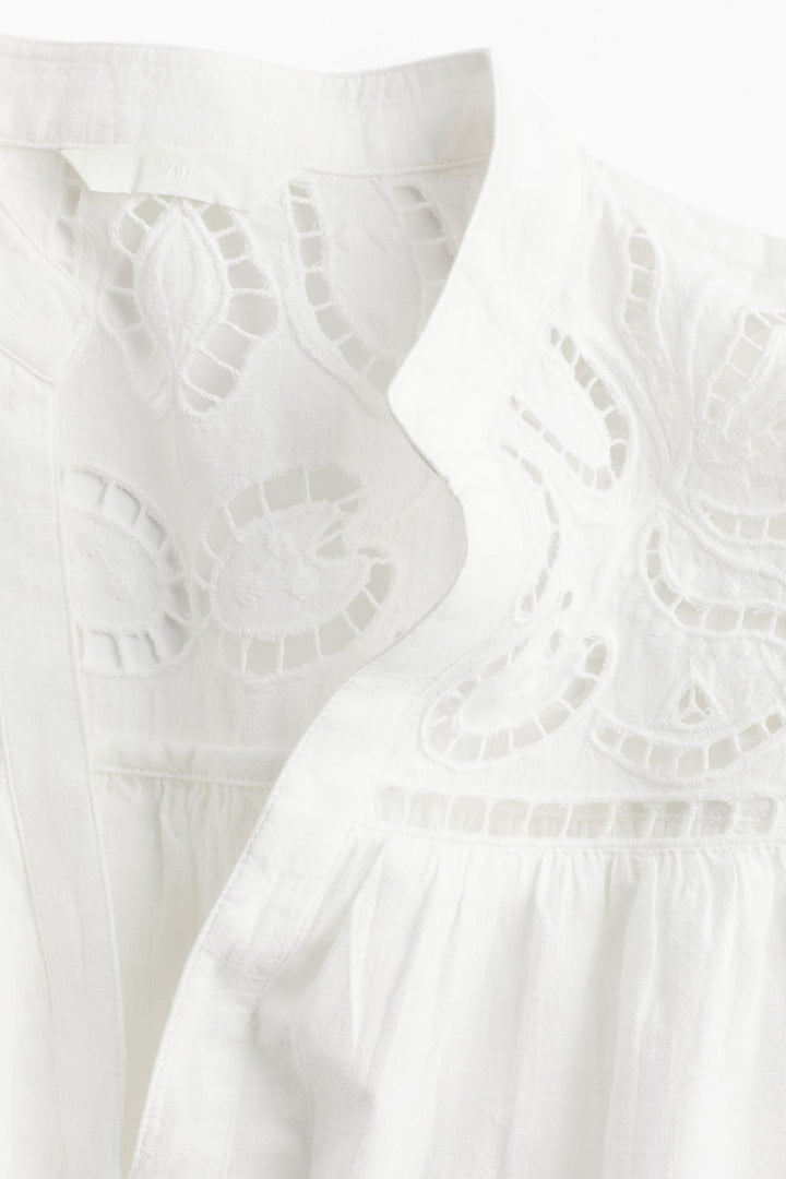H&M Flutter-Sleeve Dress with Eyelet Embroidery