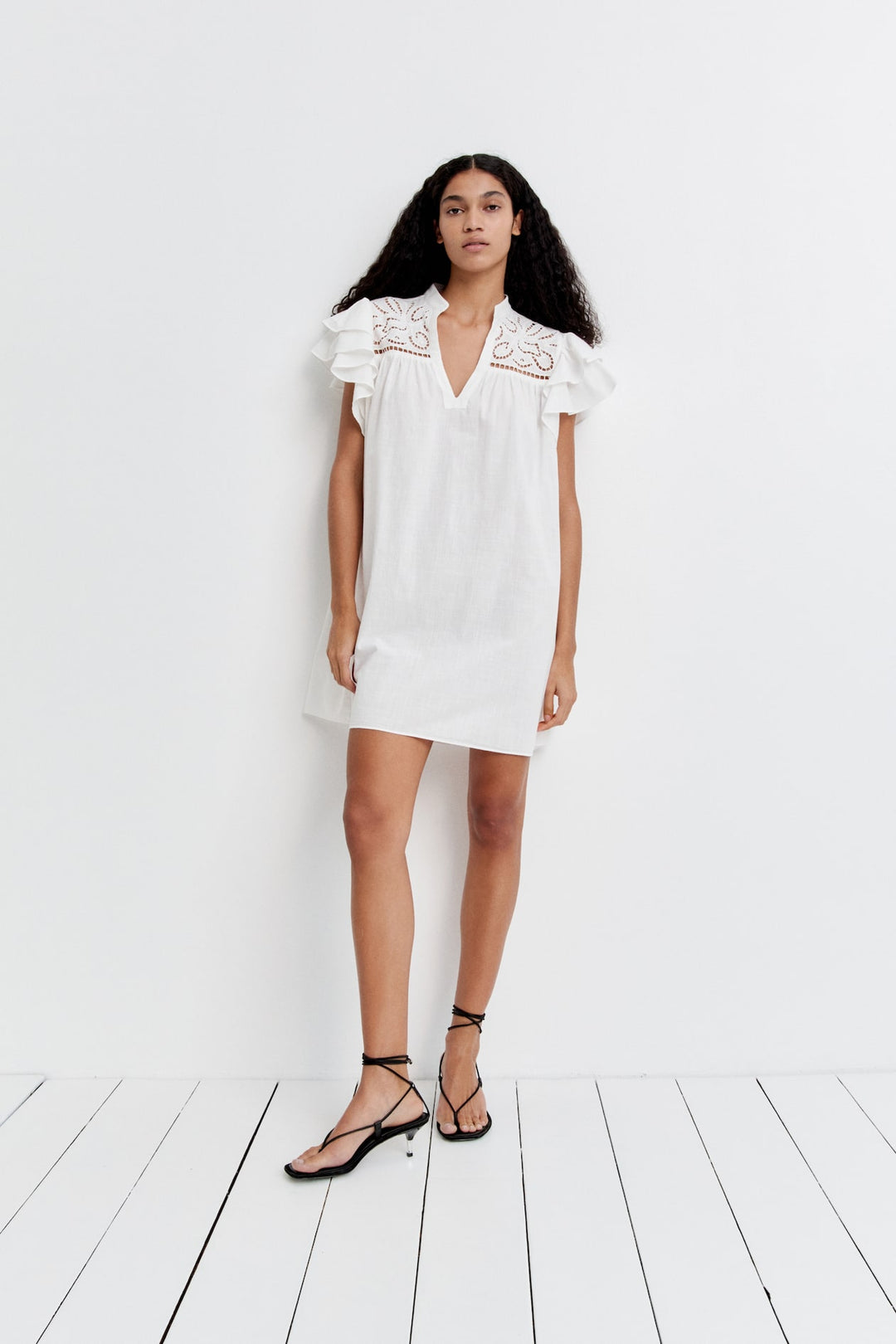 H&M Flutter-Sleeve Dress with Eyelet Embroidery