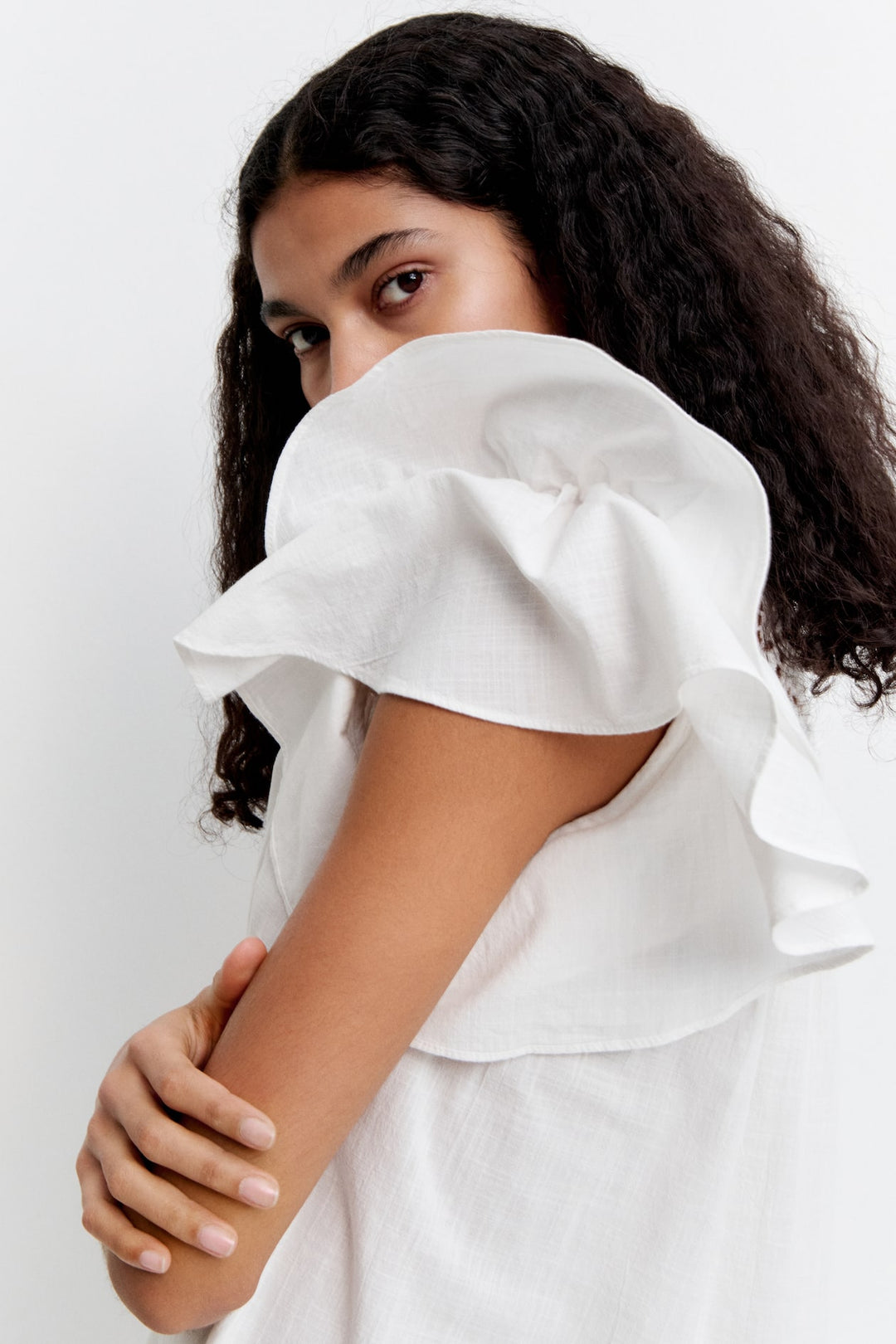 H&M Flutter-Sleeve Dress with Eyelet Embroidery