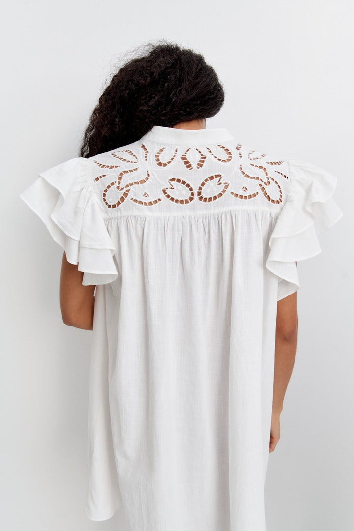H&M Flutter-Sleeve Dress with Eyelet Embroidery