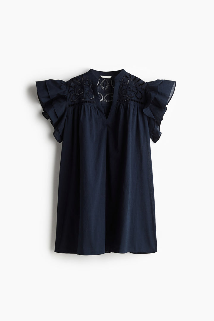 H&M Flutter-Sleeve Dress with Eyelet Embroidery