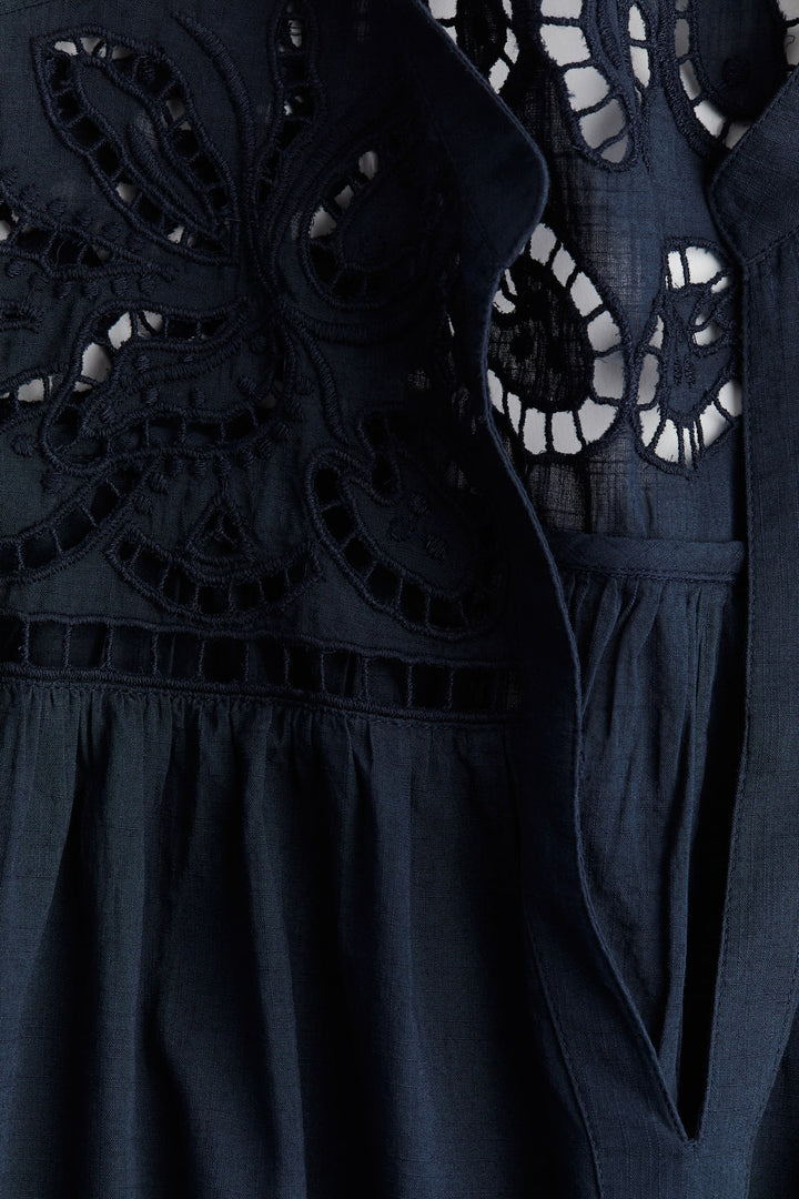 H&M Flutter-Sleeve Dress with Eyelet Embroidery