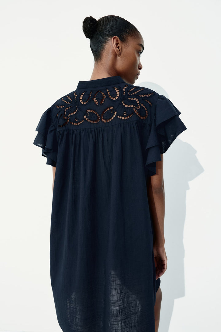 H&M Flutter-Sleeve Dress with Eyelet Embroidery