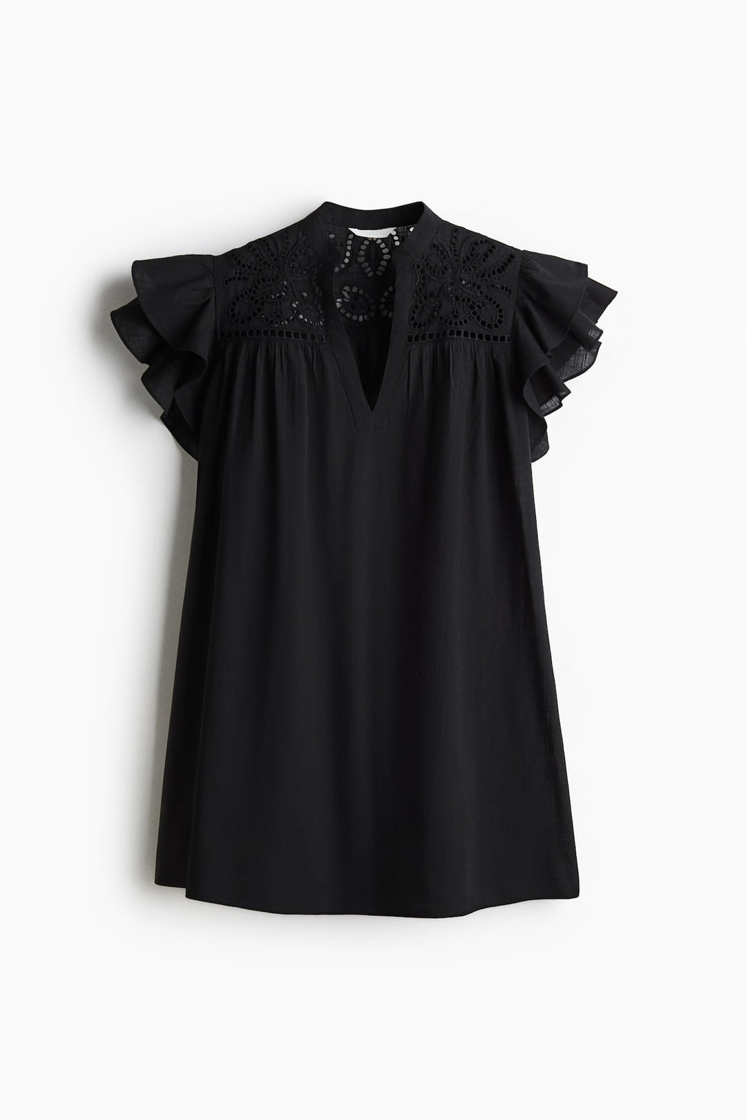 H&M Flutter-Sleeve Dress with Eyelet Embroidery