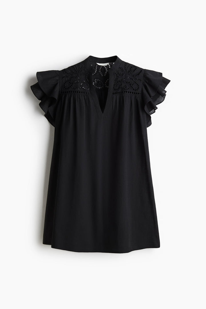 H&M Flutter-Sleeve Dress with Eyelet Embroidery