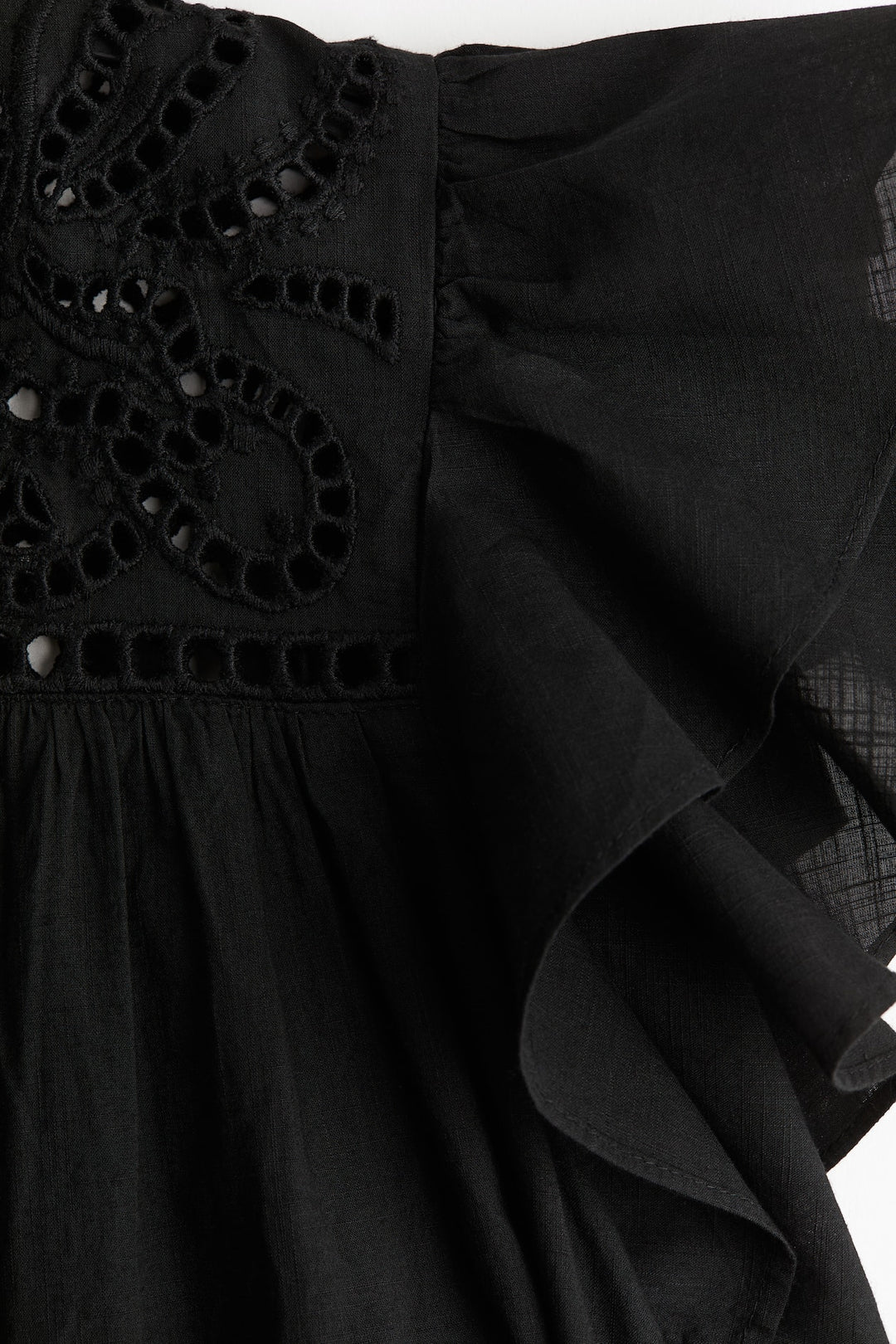 H&M Flutter-Sleeve Dress with Eyelet Embroidery