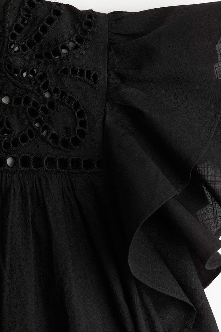 H&M Flutter-Sleeve Dress with Eyelet Embroidery