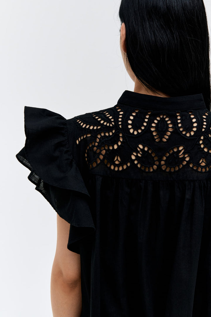 H&M Flutter-Sleeve Dress with Eyelet Embroidery