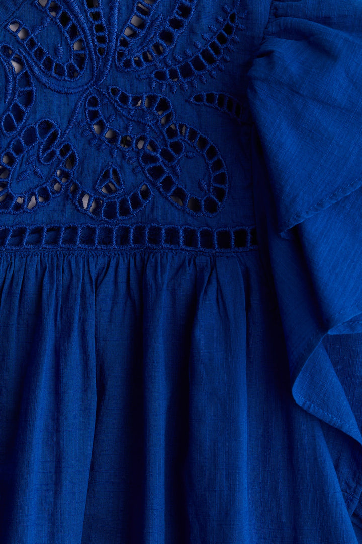 H&M Flutter-Sleeve Dress with Eyelet Embroidery