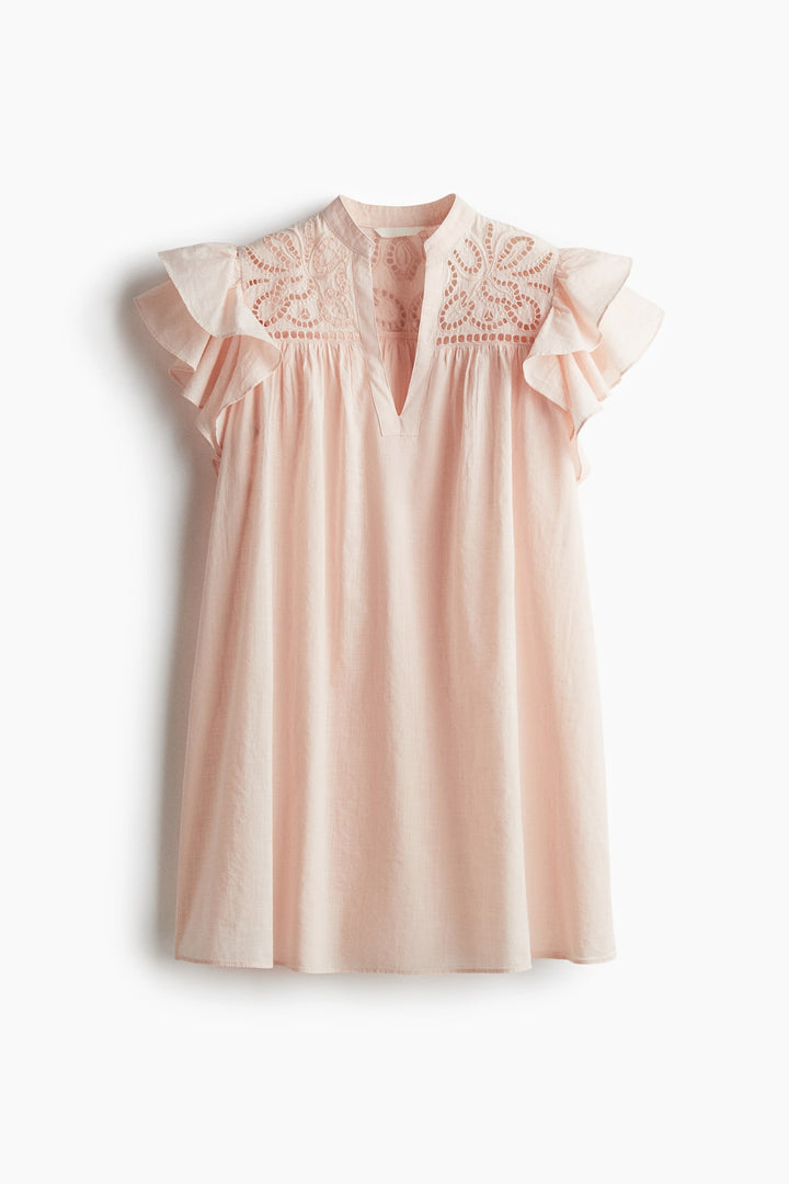 H&M Flutter-Sleeve Dress with Eyelet Embroidery