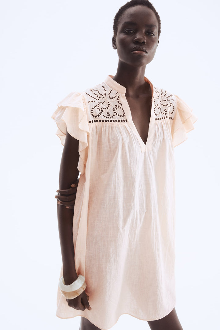 H&M Flutter-Sleeve Dress with Eyelet Embroidery
