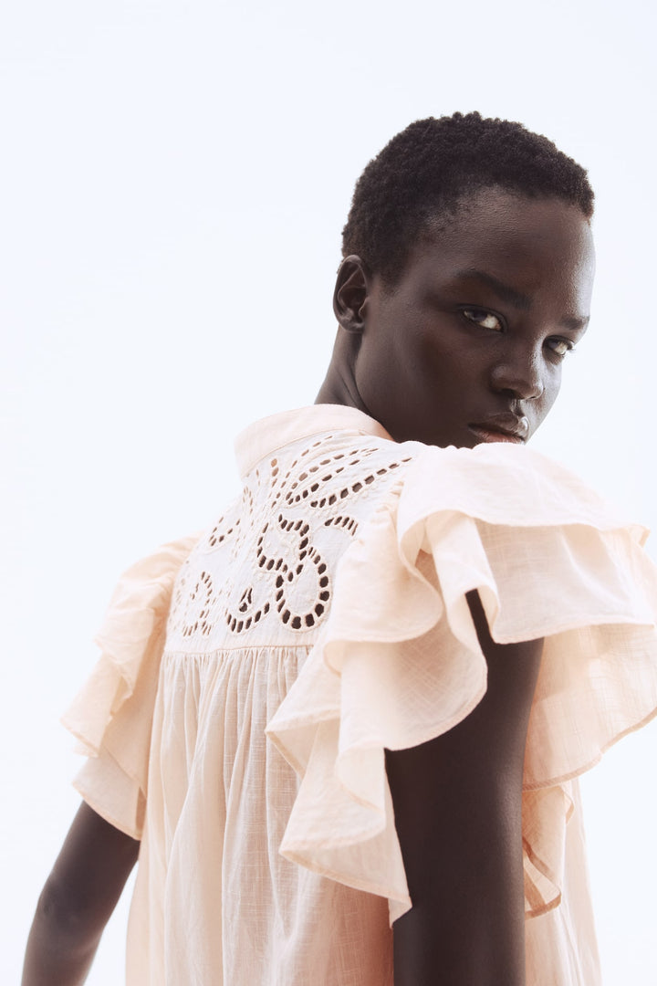 H&M Flutter-Sleeve Dress with Eyelet Embroidery