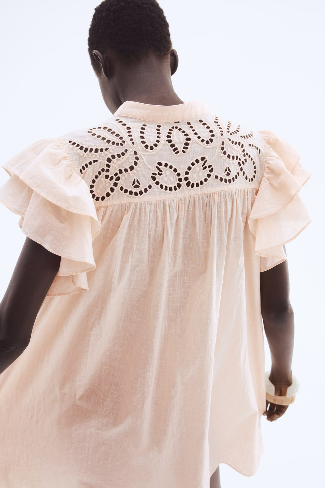 H&M Flutter-Sleeve Dress with Eyelet Embroidery