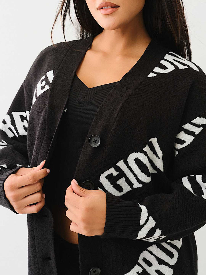 TRUE RELIGION BEST SELLER FUR TRIM LOGO CARDIGAN