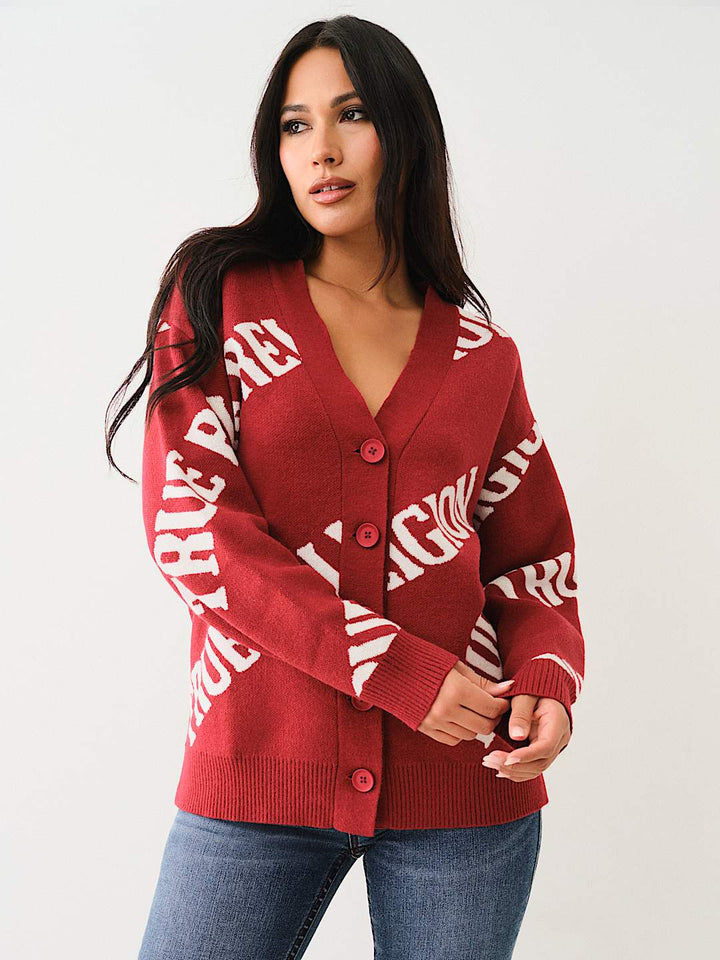 TRUE RELIGION BEST SELLER FUR TRIM LOGO CARDIGAN