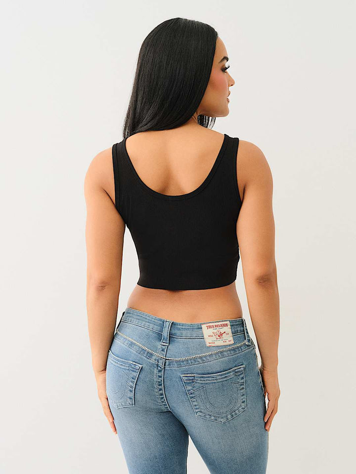 TRUE RELIGION NEW MARKDOWN CRYSTAL LOGO RAW HEM TANK