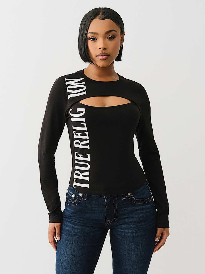 TRUE RELIGION LONG SLEEVE KEYHOLE LOGO TOP