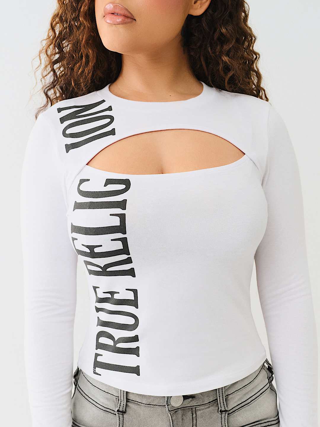 TRUE RELIGION LONG SLEEVE KEYHOLE LOGO TOP
