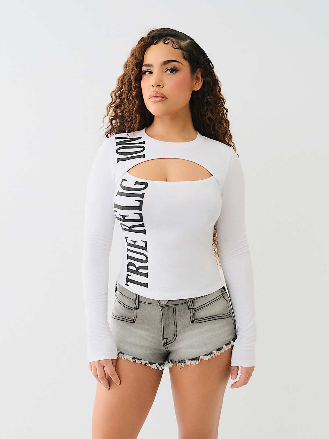 TRUE RELIGION LONG SLEEVE KEYHOLE LOGO TOP