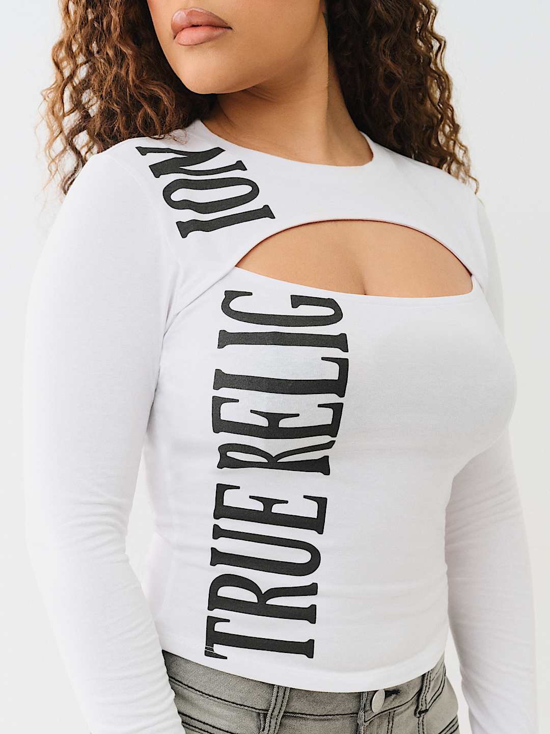 TRUE RELIGION LONG SLEEVE KEYHOLE LOGO TOP
