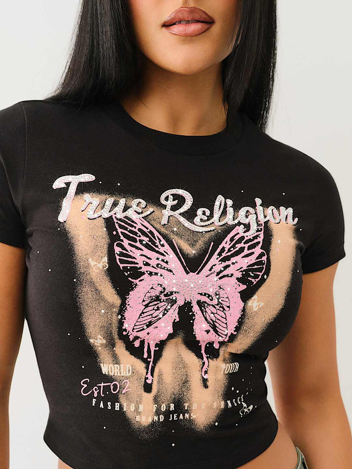 TRUE RELIGION CRYSTAL BUTTERFLY BABY TEE