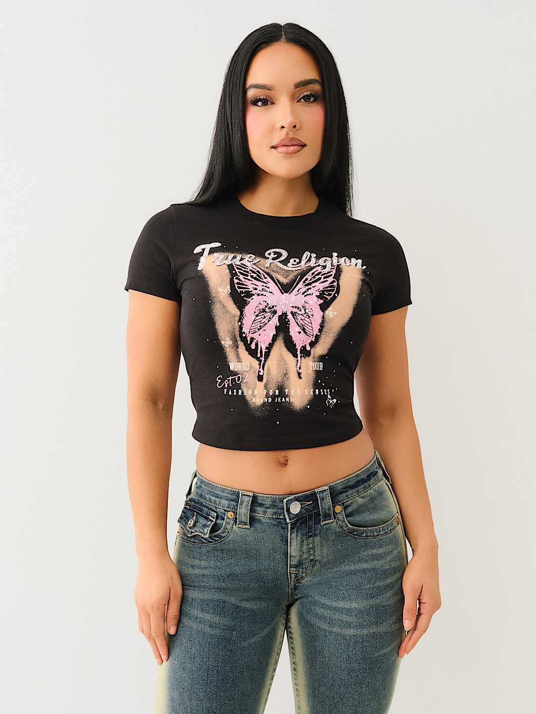 TRUE RELIGION CRYSTAL BUTTERFLY BABY TEE