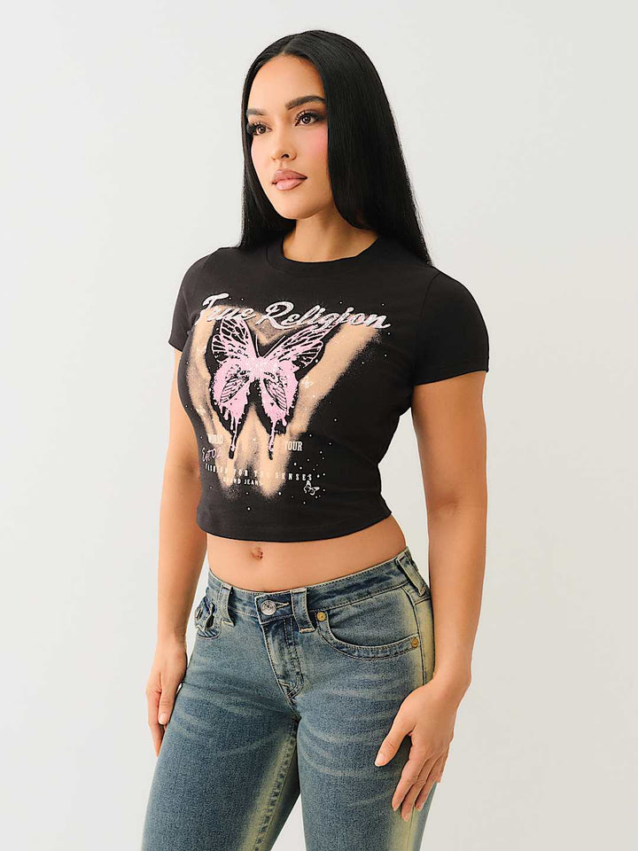 TRUE RELIGION CRYSTAL BUTTERFLY BABY TEE