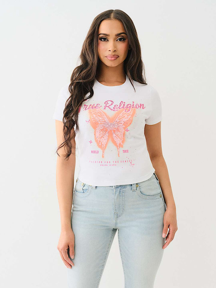 TRUE RELIGION CRYSTAL BUTTERFLY BABY TEE