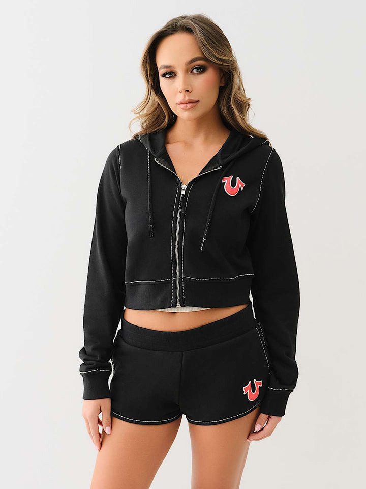 TRUE RELIGION CROPPED BIG T ZIP HOODIE