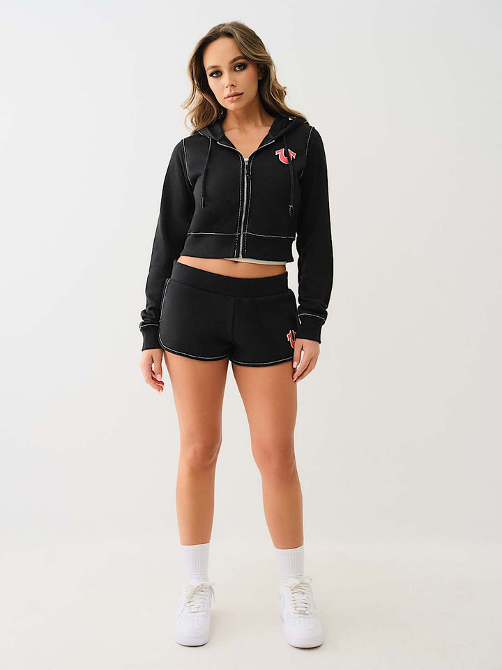 TRUE RELIGION CROPPED BIG T ZIP HOODIE