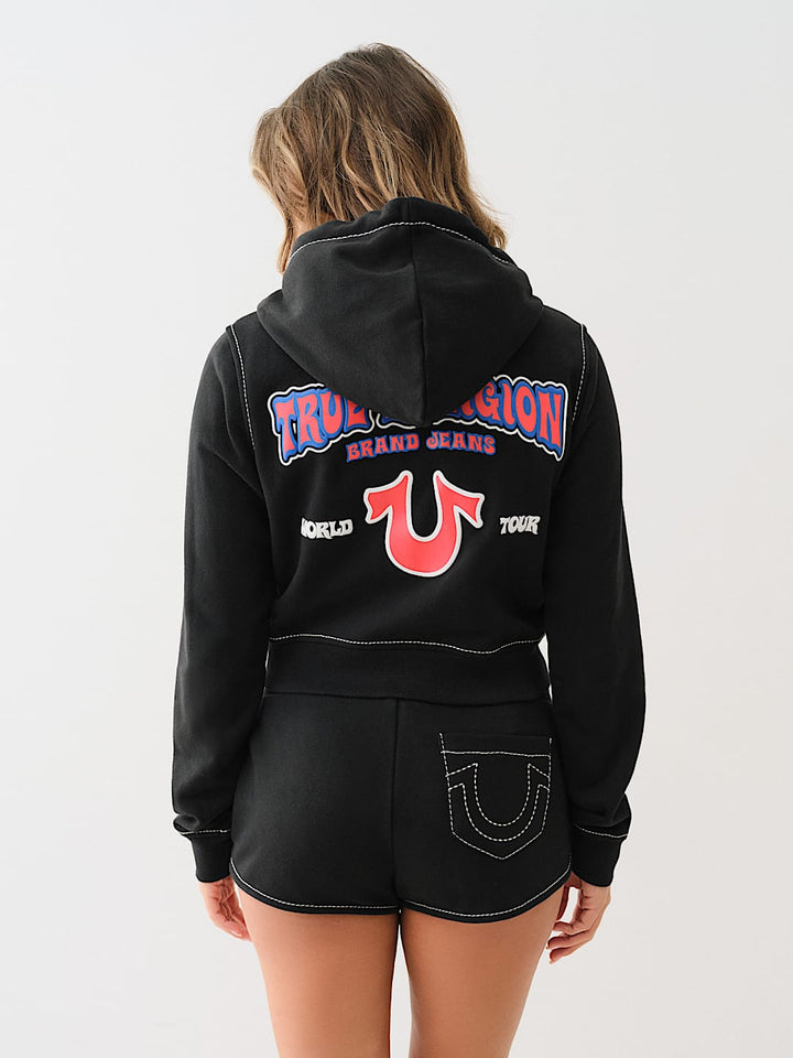 TRUE RELIGION CROPPED BIG T ZIP HOODIE