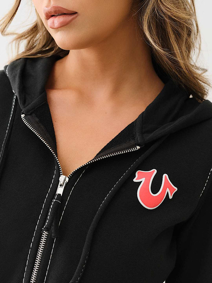 TRUE RELIGION CROPPED BIG T ZIP HOODIE