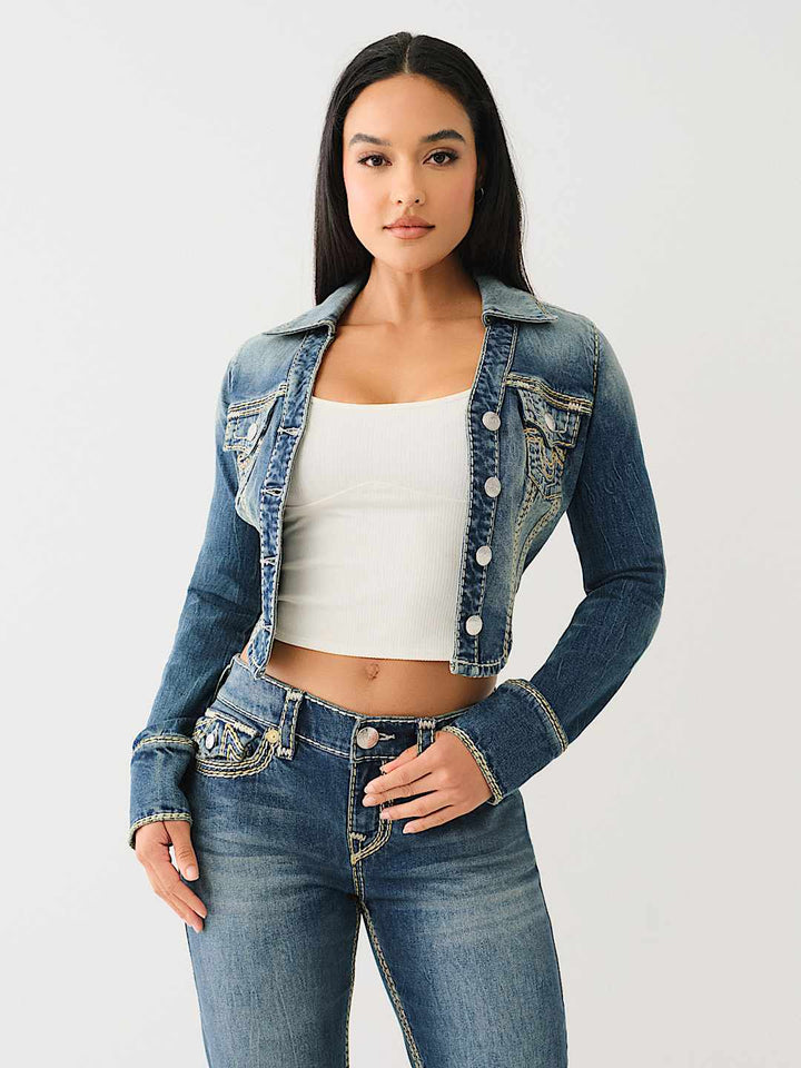 TRUE RELIGION SUPER QT LUREX DENIM JACKET
