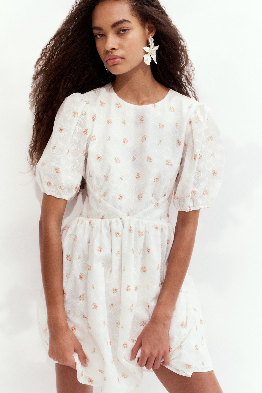 H&M Embroidered Open-Back Dress