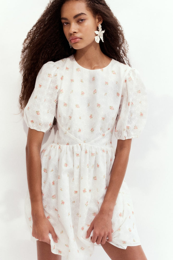 H&M Embroidered Open-Back Dress