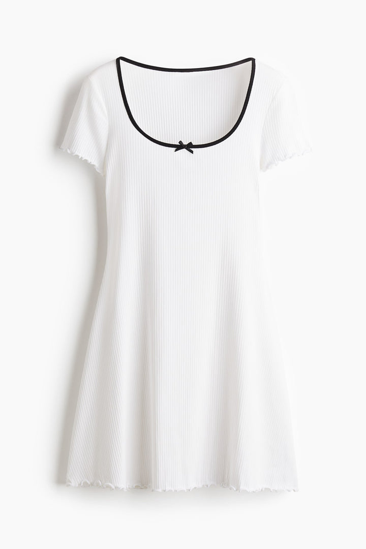 H&M Overlocked-Trim Dress with Flared Skirt