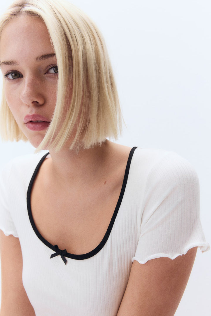 H&M Overlocked-Trim Dress with Flared Skirt