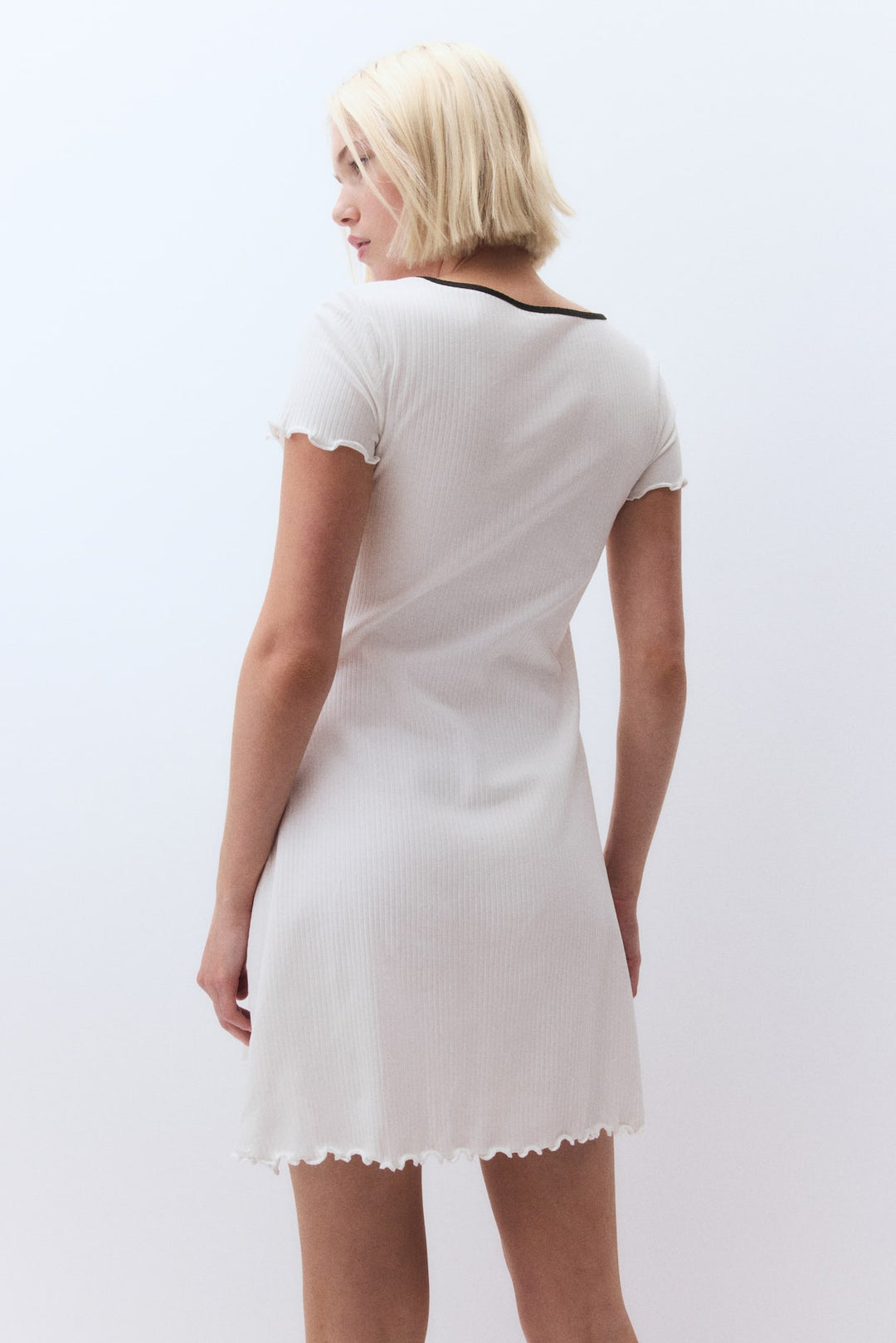 H&M Overlocked-Trim Dress with Flared Skirt