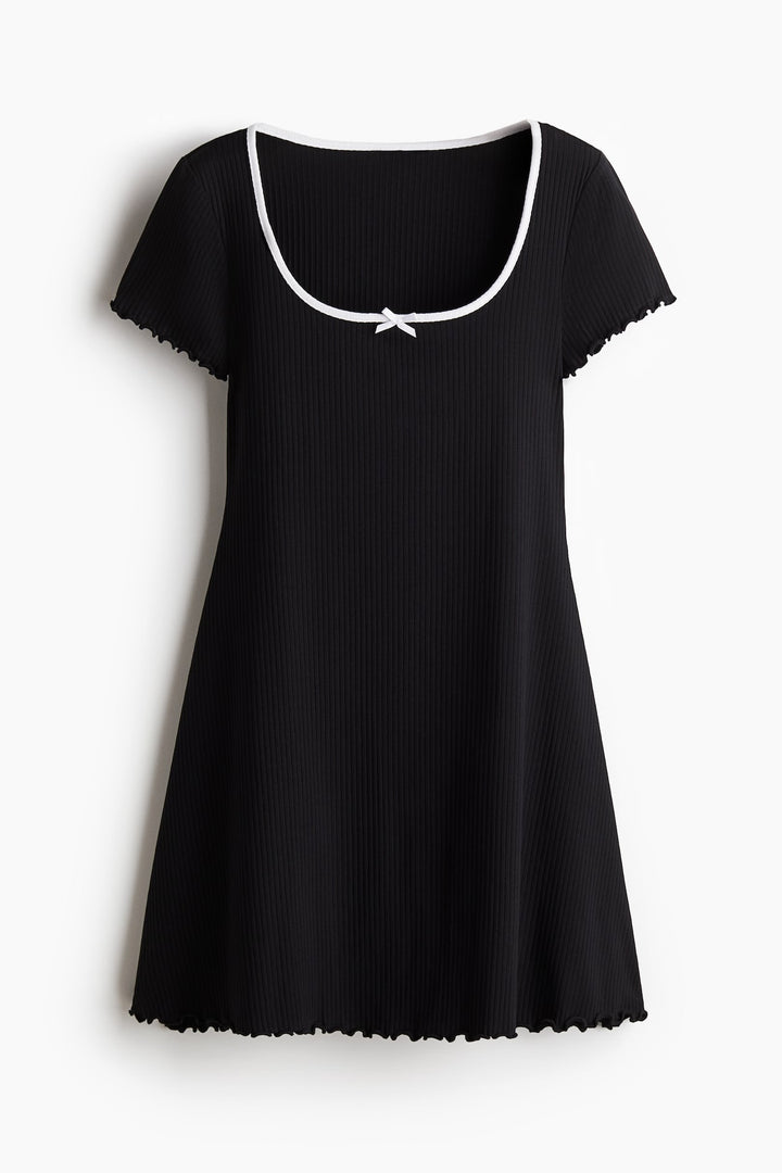 H&M Overlocked-Trim Dress with Flared Skirt