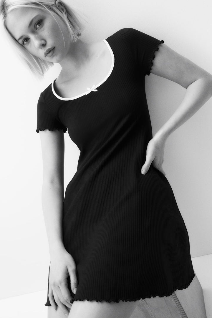 H&M Overlocked-Trim Dress with Flared Skirt