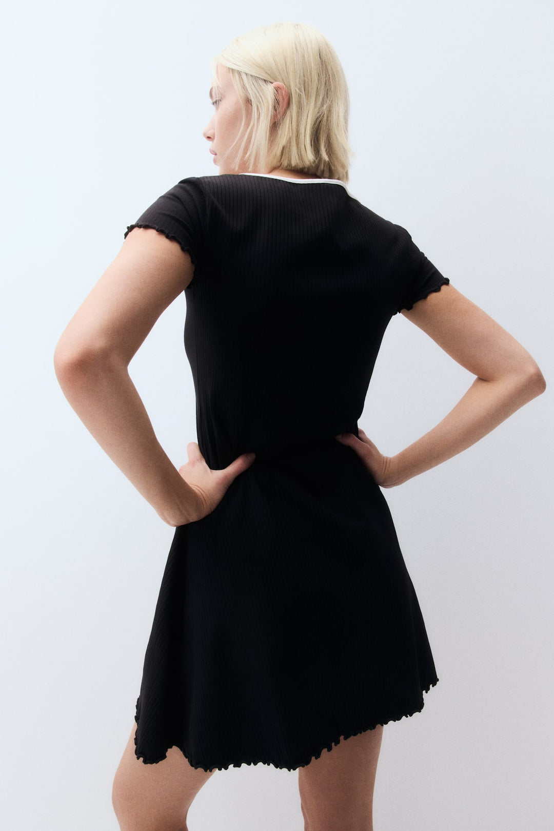 H&M Overlocked-Trim Dress with Flared Skirt