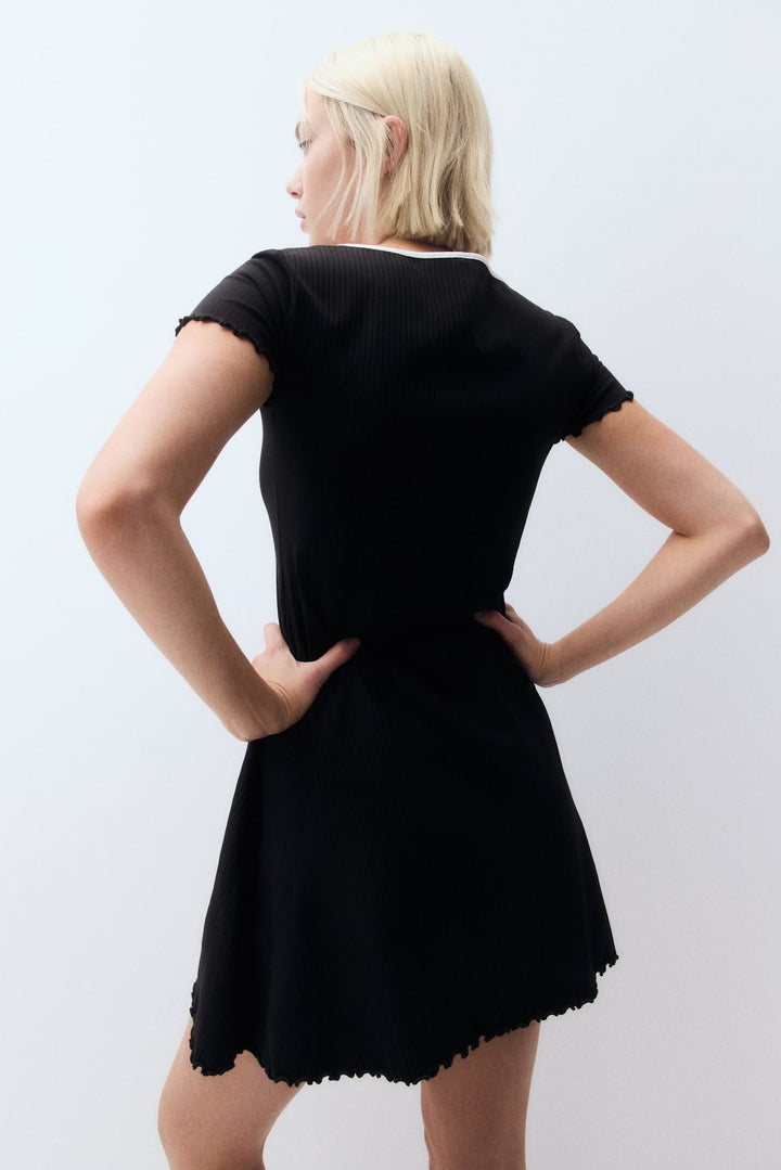H&M Overlocked-Trim Dress with Flared Skirt