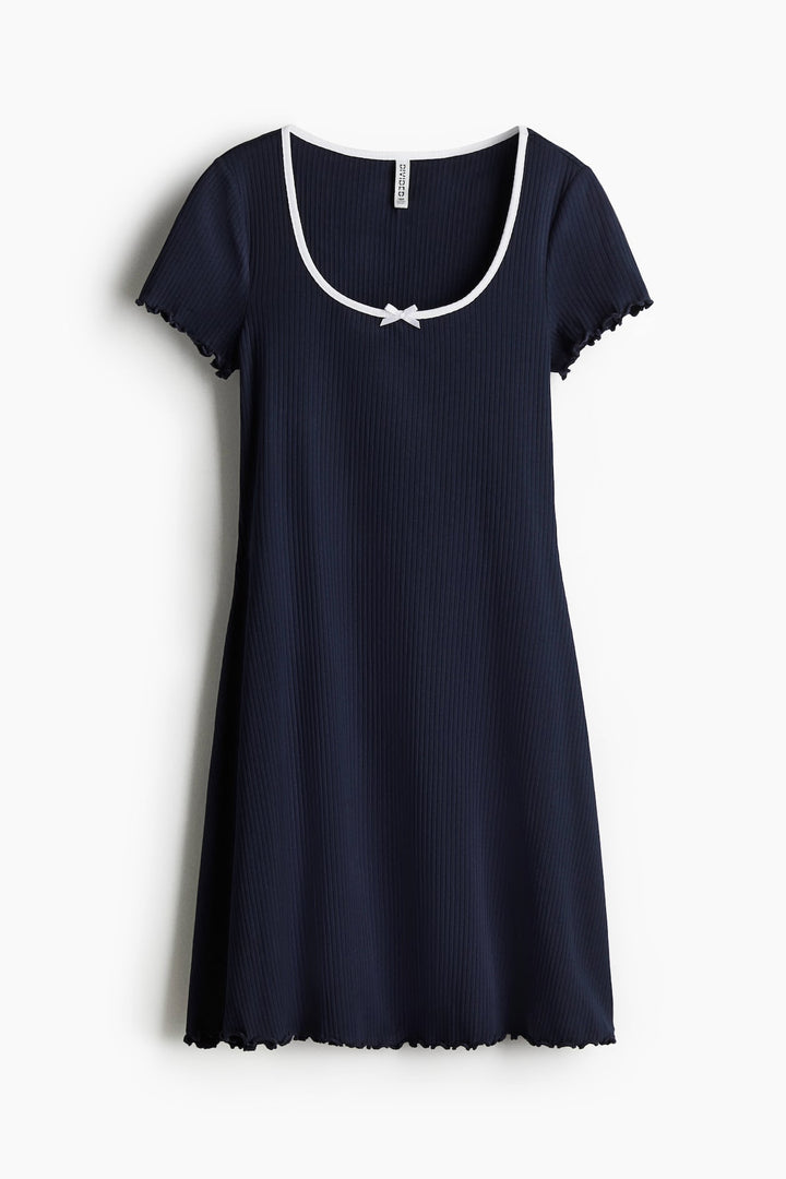 H&M Overlocked-Trim Dress with Flared Skirt