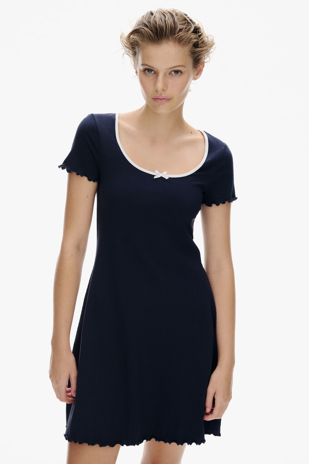 H&M Overlocked-Trim Dress with Flared Skirt