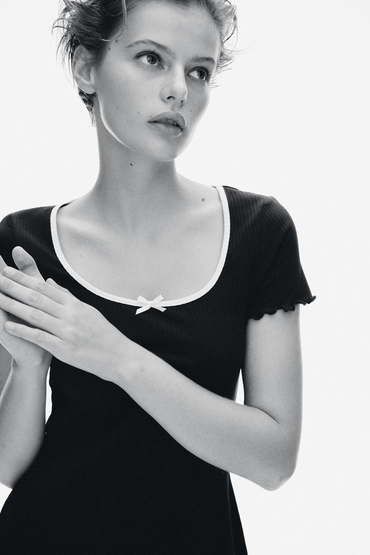 H&M Overlocked-Trim Dress with Flared Skirt