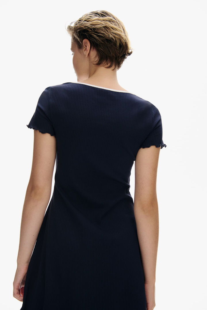 H&M Overlocked-Trim Dress with Flared Skirt